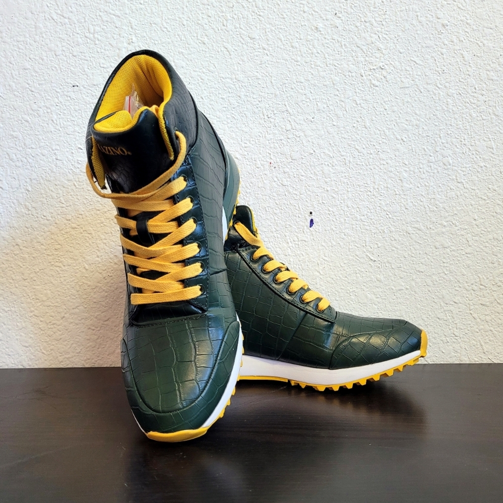 Mazino Green and Yellow Crocodile Print High Top Sneakers